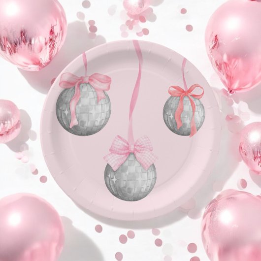 Assiettes En Carton Boule en acier Disco Ball couleur rose Bow