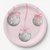 Assiettes En Carton Boule en acier Disco Ball couleur rose Bow (Devant)
