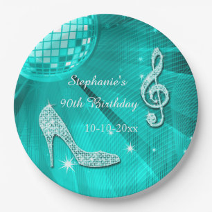 Assiettes En Carton Boule turquoise de disco et anniversaire de talons