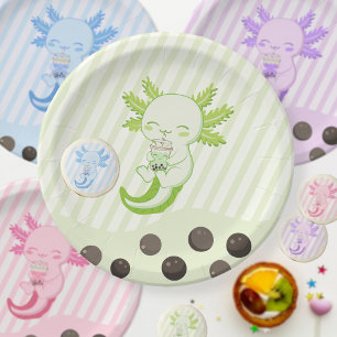 Assiettes En Carton Boule verte Axolotl Boba Par Thé Anniversaire