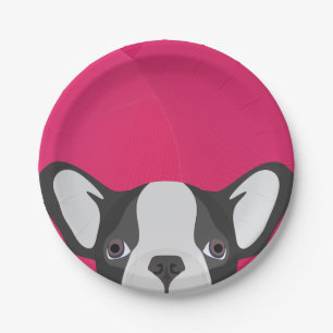 Assiettes En Carton Bouledogue français d'illustration avec l'arrièr