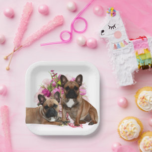 Assiettes En Carton Bouledogue français Fleurs Bouledogue français Fêt