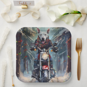 Assiettes En Carton Bouledogue Terrier à Vélo sur une Moto pour Noël