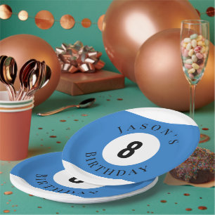 Assiettes En Carton Boules de Billard Personnalisées pour Anniversaire