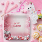 Assiettes En Carton Boules de Noël rose blanc Plaque de papier de Noël (Fête)