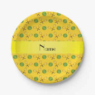 Assiettes En Carton Boules de tennis jaunes de nom personnalisé