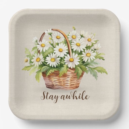 Assiettes En Carton Bouquet Aquarelle Daisy En Panier (Recto)
