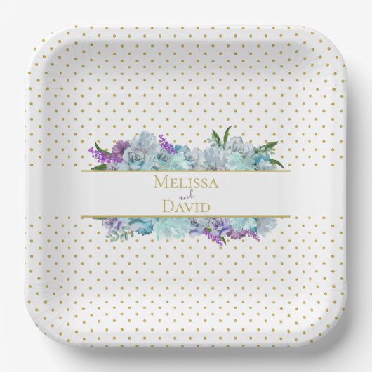 Assiettes En Carton Bouquet bleu turquoise Mariage Suite Réception (Recto)