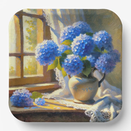 Assiettes En Carton Bouquet Blue Hydrangea (Recto)