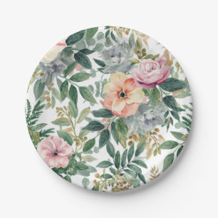 Assiettes En Carton Bouquet botanique aquarelle feuilles d'eucalyptus