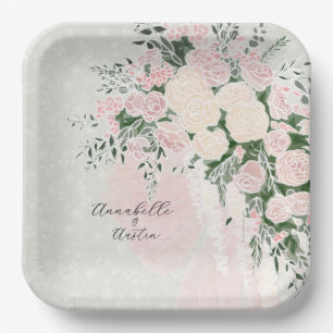 Assiettes En Carton Bouquet Cascade de Wisteria aux teintes roses pour