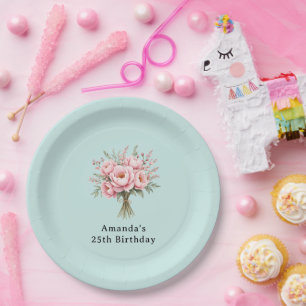 Assiettes En Carton Bouquet d'anniversaire de fleurs de pivoine rose j