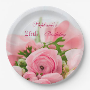 Assiettes En Carton Bouquet de 25ème anniversaire de roses roses