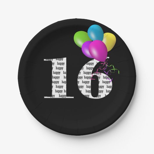 Assiettes En Carton Bouquet de ballon 16e anniversaire (Devant)