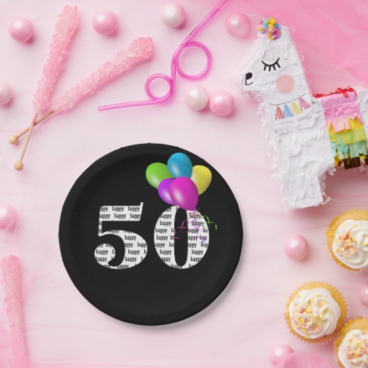 Assiettes En Carton Bouquet de ballon à 50e anniversaire (Fête)