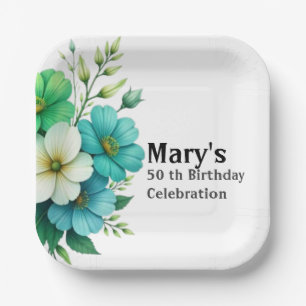 Assiettes En Carton Bouquet de fleurs bleues blanches-57453
