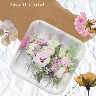 Assiettes En Carton Bouquet de fleurs botaniques Plaque de papier Abst