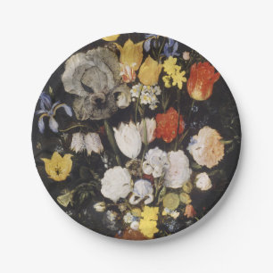 Assiettes En Carton Bouquet de fleurs dans un vase de terre (1610)