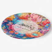 Assiettes En Carton Bouquet de fleurs Orange & Boho bleu Anniversaire (Angle)