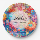 Assiettes En Carton Bouquet de fleurs Orange & Boho bleu Anniversaire (Devant)