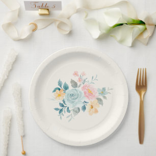 Assiettes En Carton Bouquet de fleurs rose et bleu élégant
