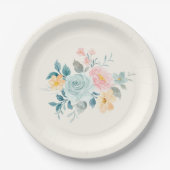 Assiettes En Carton Bouquet de fleurs rose et bleu élégant (Devant)