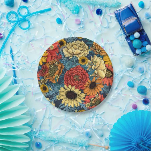 Assiettes En Carton Bouquet de fleurs - roses, pivoines, marguerites e (Fête)