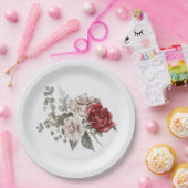 Assiettes En Carton Bouquet de fleurs rouge gris et crème Boho (Fête)