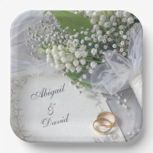 Assiettes En Carton Bouquet de muguet de mariage avec anneaux