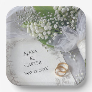 Assiettes En Carton Bouquet de muguet de mariage avec anneaux