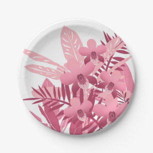 Assiettes En Carton Bouquet de plantes tropicaux roses