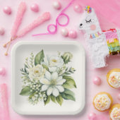 Assiettes En Carton Bouquet de rose aquarelle (Fête)