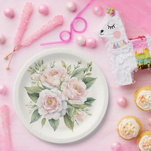 Assiettes En Carton Bouquet de rose rose pâle (Fête)
