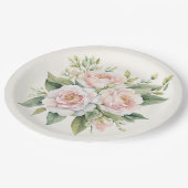 Assiettes En Carton Bouquet de rose rose pâle (Angle)
