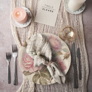 Assiettes En Carton Bouquet de rose rustique