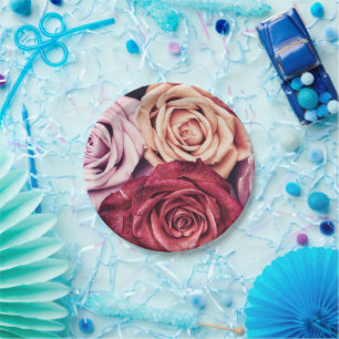 Assiettes En Carton Bouquet de roses roses
