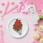 Assiettes En Carton Bouquet De Roses Rouges (Fête)