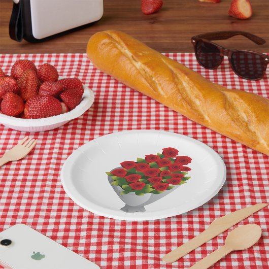 Assiettes En Carton Bouquet De Roses Rouges