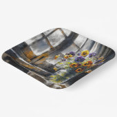 Assiettes En Carton Bouquet de sansy dans une fenêtre impressionnisme (Angulaire)