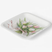 Assiettes En Carton Bouquet de tulipe rose et blanc (Angulaire)