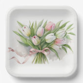 Assiettes En Carton Bouquet de tulipe rose et blanc (Recto)