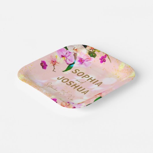 Assiettes En Carton Bouquet d'orchidée romantique Mariage élégant (Angulaire)