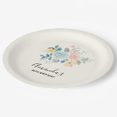 Assiettes En Carton Bouquet élégant rose et bleu Fleur Anniversaire (Angle)