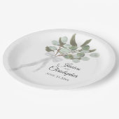 Assiettes En Carton Bouquet Eucalyptus & Verdure Mariage aquarelle (Angle)