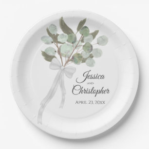 Assiettes En Carton Bouquet Eucalyptus & Verdure Mariage aquarelle