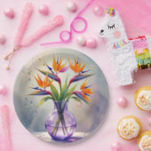 Assiettes En Carton Bouquet Fleur Oiseau du Paradis en aquarelle (Fête)