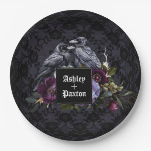 Assiettes En Carton Bouquet floral violet gothique sur dentelle avec R