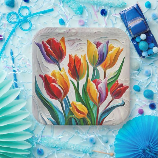 Assiettes En Carton Bouquet Imaginaire Rainbow Tulip (Fête)