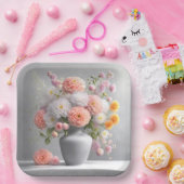 Assiettes En Carton Bouquet Peach and White Dahlia (Fête)