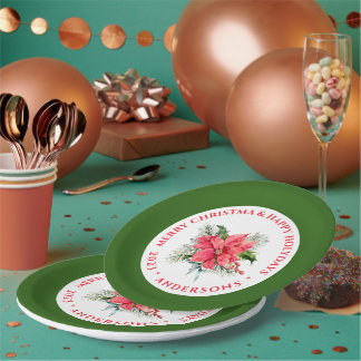 Assiettes En Carton Bouquet Poinsettia personnalisé Texte rouge